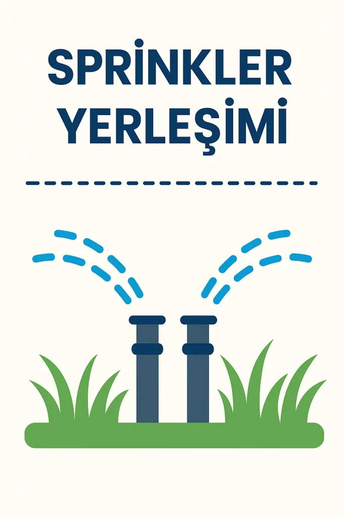 Sprinkler başlıklarının head-to-head yerleşimiyle çim alan sulama düzeni.