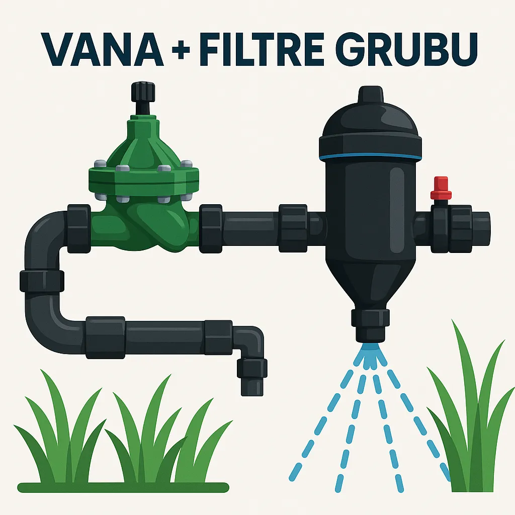Otomatik sulama sistemi vana ve filtre grubu montajı.
